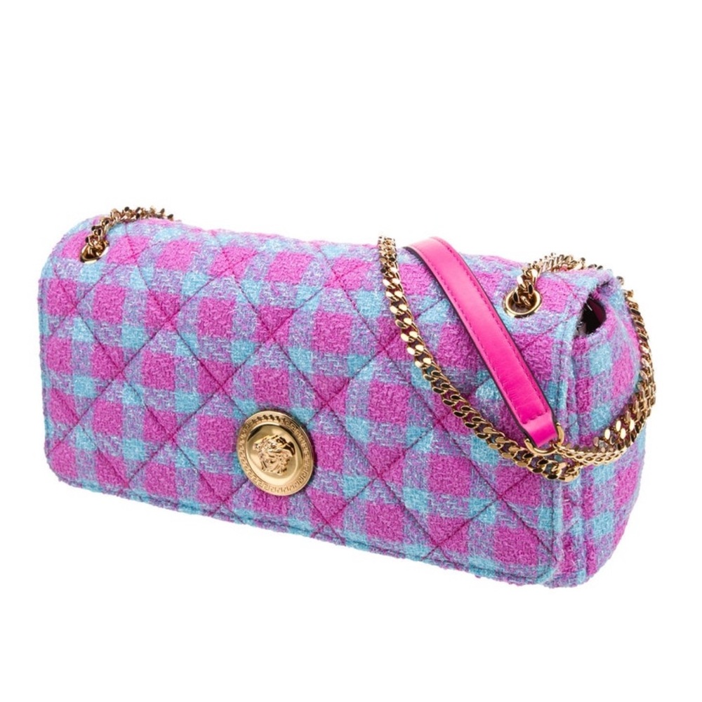 Versace La Medusa quilted tweed leather large shoulder crossbody bag NEW
